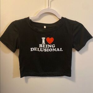 Y2K I Heart Being Delusional Black Crop Top